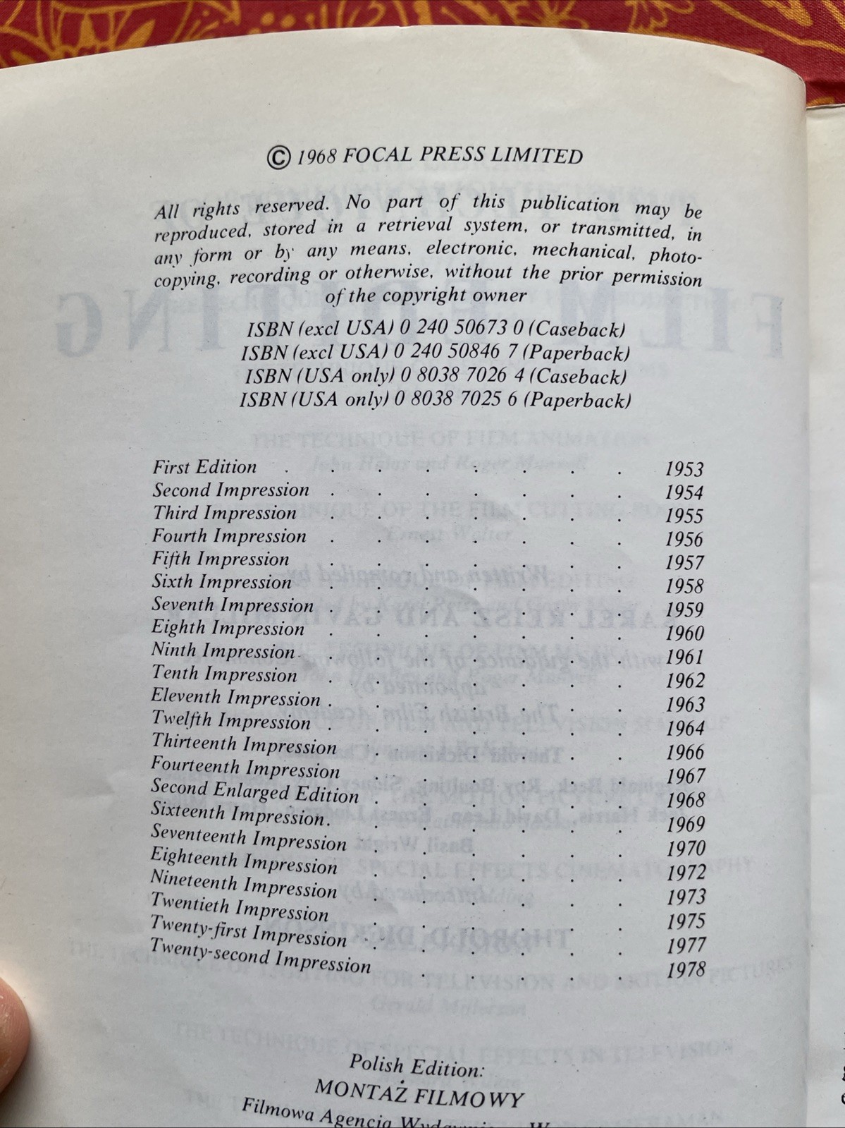 The Technique of Film Editing – Karel Reisz & Gavin Millar (1978 1st Ed/22nd Im)
