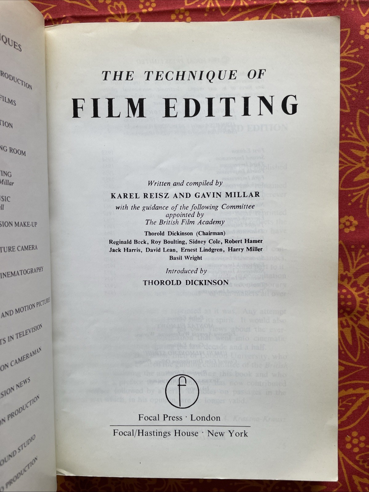The Technique of Film Editing – Karel Reisz & Gavin Millar (1978 1st Ed/22nd Im)